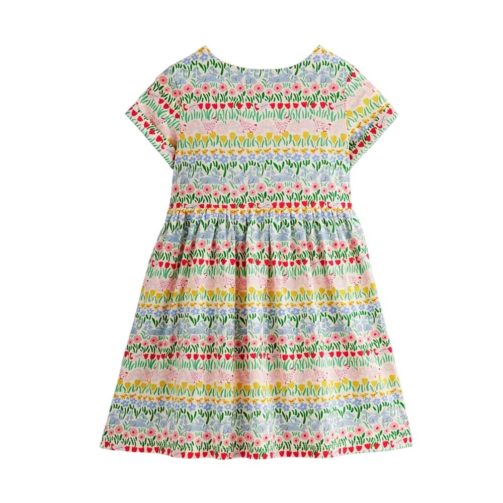 Mini Boden Girls' Jersey Dress Spring Floral Stripe Bunnies & Chicks Size 6-7